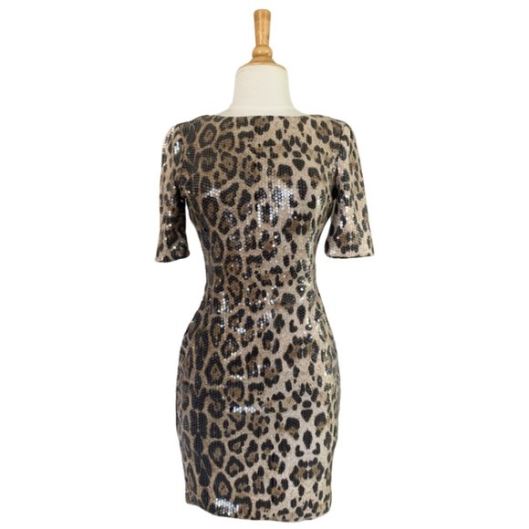En Creme Leopard Print Sequin Body-Con Dress - Picture 1 of 3